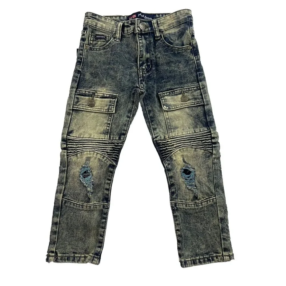 Phat Farm Moto Jeans Boys 5 Blue Vintage Acid Wash Distressed Skinny Fit Denim
